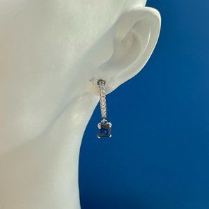 Pandora Blue Rectangular Sparkling Hoop Earrings Sterling Silver Blue Crystals